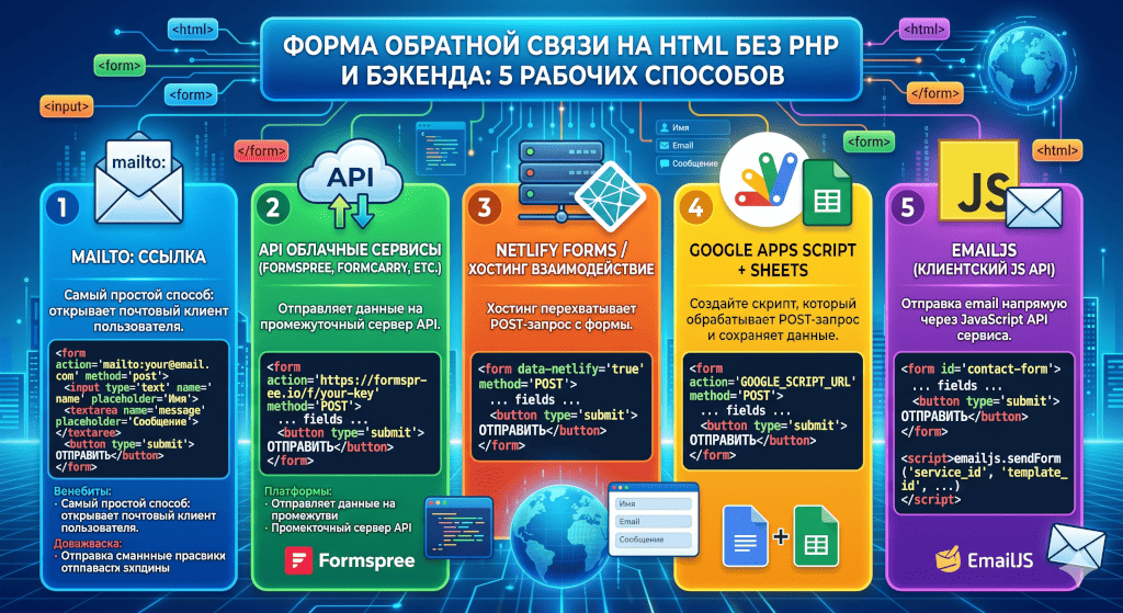 Форма обратной связи на HTML без PHP и бэкенда